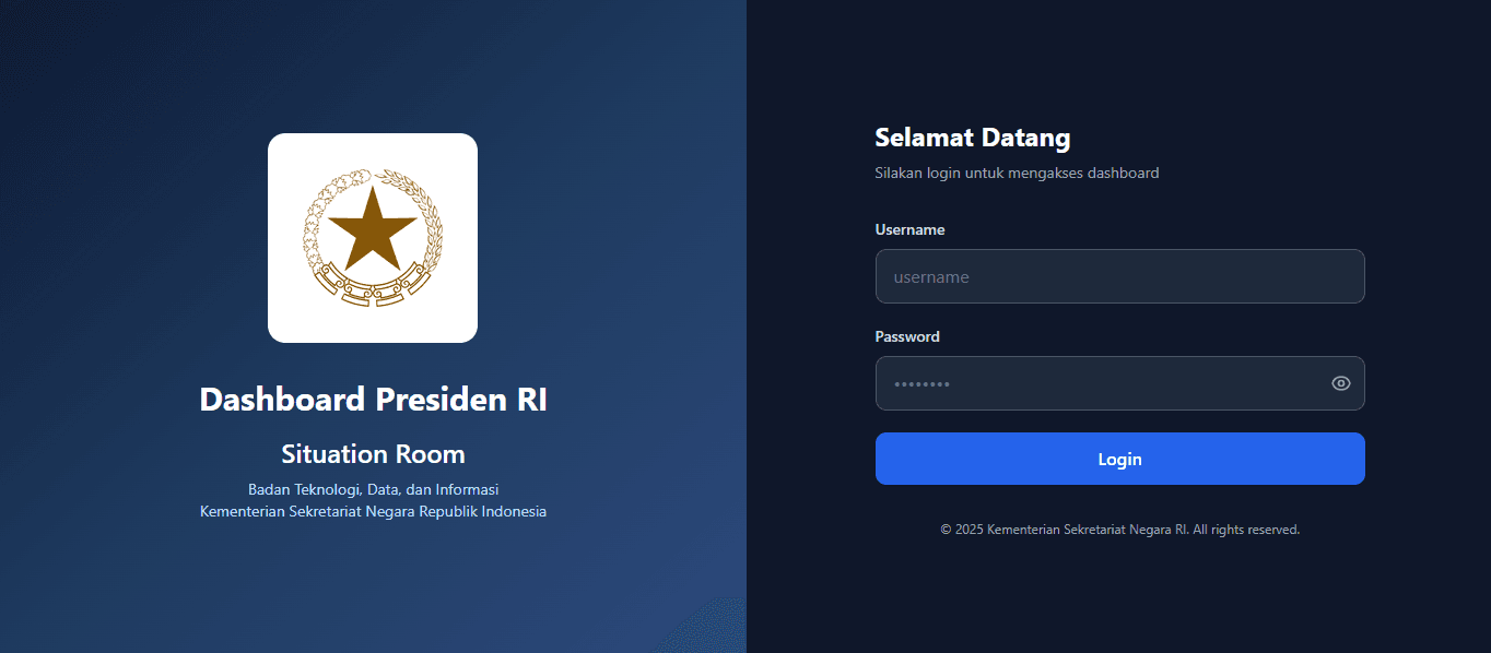 Situation Room Presiden login screen